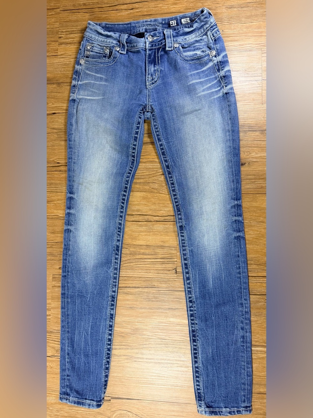 Miss Me Signature Skinny Jeans Womens 27 Blue Embellished Flap Pocket Y2K